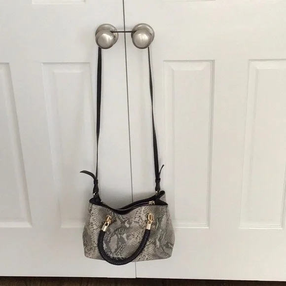 Cole Haan Black and Cream Shoulder Bag with Snakeskin Pattern - Picture 2 of 4